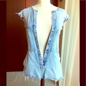 Light-washed Blue Denim Jean Romper Short Jumpsuit
